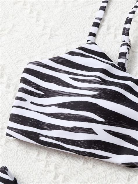 SHEIN Swim Vcay Zebra Striped High Cut Bikini Swimsuit SHEIN USA