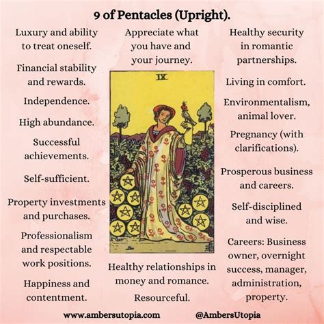 9 Of Pentacles Upright Suit Of Pentacles Tarot Card Meanings