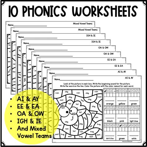 Vowel Teams Phonics Worksheets Color By Code Secret Code Worksheets Library