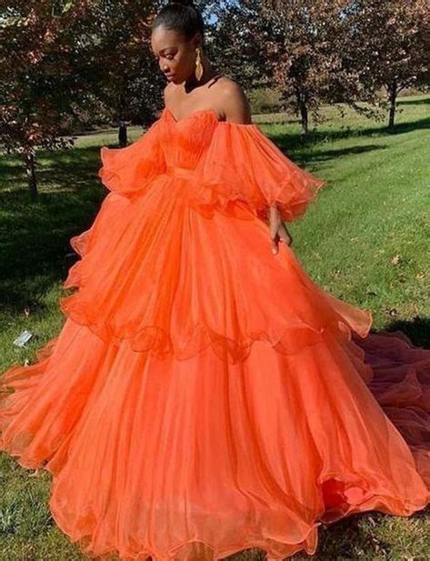 Strapless Orange Organza Prom Dresses Evening Gowns