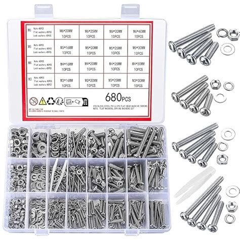 TOOINKCV 680 Pcs Cross Pan Head Screws Botls And Nuts And Washers