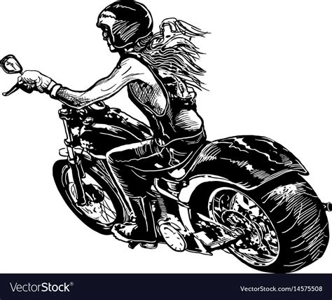 An Woman Riding Motorcycle Hand Drawn Royalty Free Vector