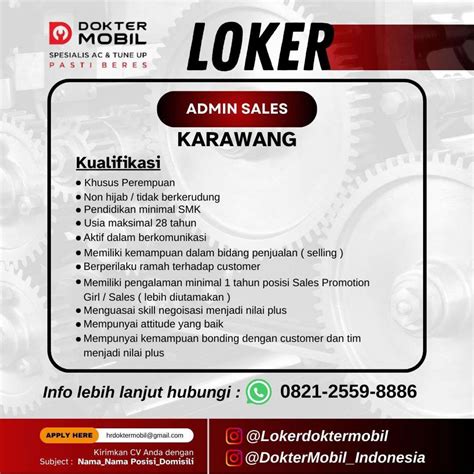 Info Lowongan Kerja Sales Admin Karawang Terbaru By Update Karir Dokter