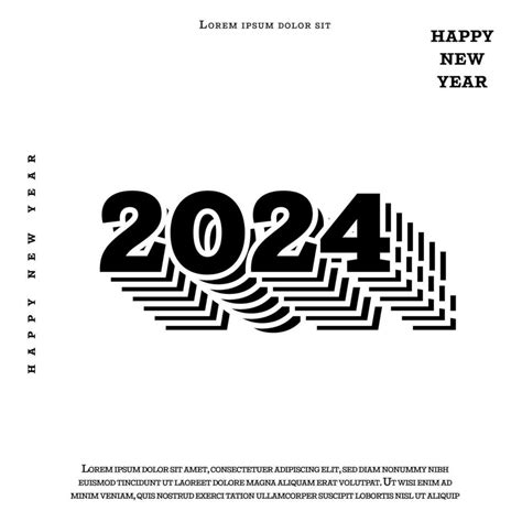 2024 Happy New Year Template With Black And White Letter Logo For