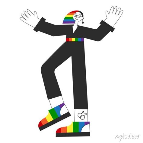 Gay Androgynous Person Standing With Rainbow Flag Lgbtq Symbols