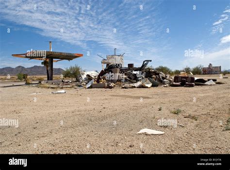 Derelict Gas Station Mojave Desert Near The Ghost Town Of Rice