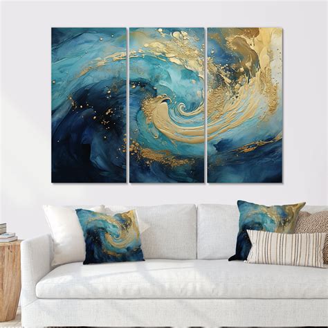 Ivy Bronx Golden Sapphire Surge IV - Abstract Spirals Wall Decor Set