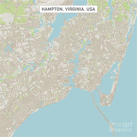 Hampton Virginia US City Street Map Digital Art by Frank Ramspott