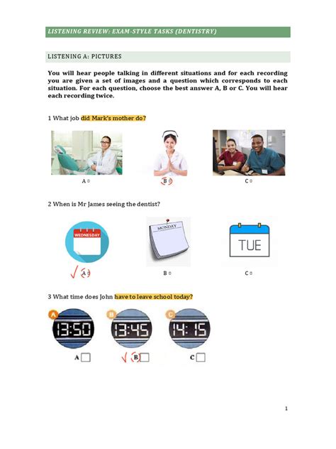 LISTENING REVIEW 2024 Exam-Style Tasks | PDF | Human Tooth | Dentistry