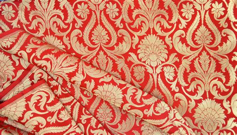 Free Shipping Bright Red Silk Jacquard Fabric Zari Brocade Fabric By