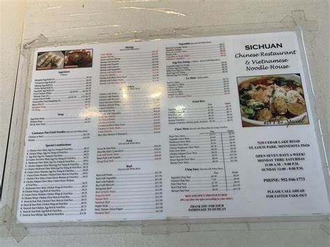 Menu at Sichuan Restaurant, Saint Louis Park