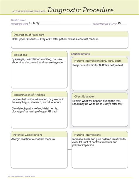 Ati Gi Xray Diagnostic Procedure Active Learning Templates Diagnostic