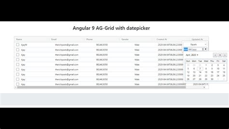 Angular 9 AG Grid Working Example With Datepicker On Each Column YouTube