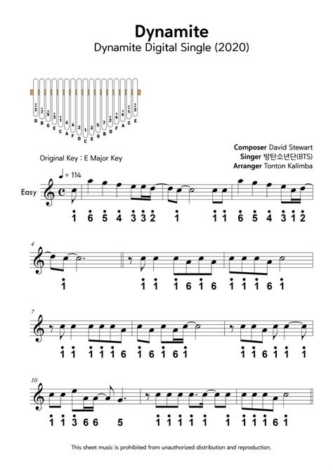 Bts Dynamite Easy Sheets By Tonton Kalimba