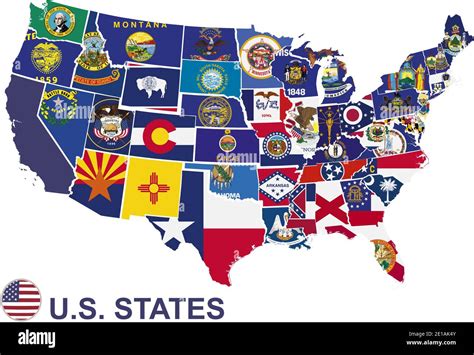 Us Map With Flags Of States On White Background Stock Vector Image