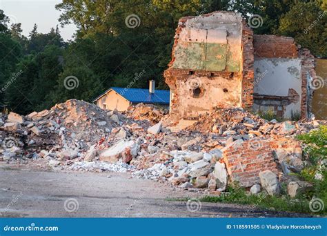 Destroyed Brick Building In Poland Dismantling Of Houses Stock Image