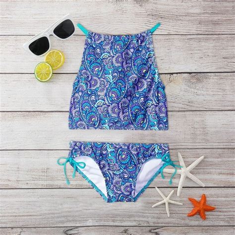 Wng Outfits Tankini Sport 2 Piece Girls Beach Swimsuit Daisy Halter