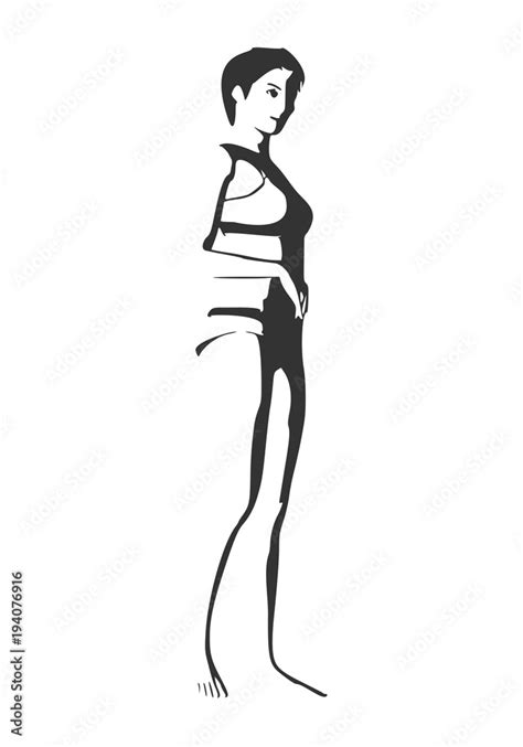 Beautiful Sexy Fitness Girl Pretty Woman Wearing Bikini Side View Stock Vector Adobe Stock