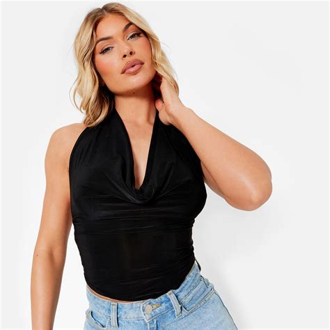 I Saw It First Slinky Halter Cowl Neck Top Crop Vests Isawitfirst