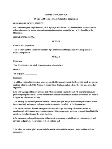 Articles Of Cooperation Pdf Cooperative Negotiable Instrument