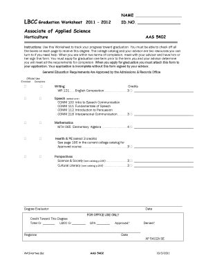 Fillable Online Linnbenton LBCC Graduation NAME Worksheet 2011 2012 ID