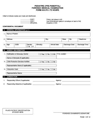 NE Pediatric Pre Pubertal Forensic Medical Examination Form DSA