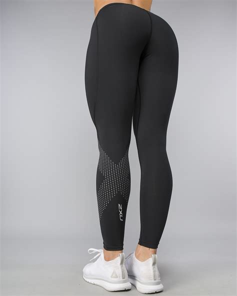 Xu Mid Rise Compression Tights Black Dotted Reflective Tights No