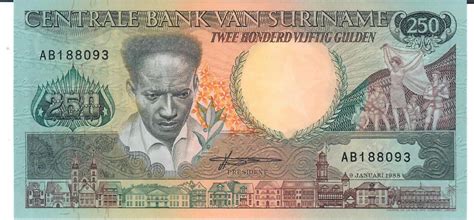 Suriname 250 Gulden 1988 Banknote Geldscheine Unc MA Shops