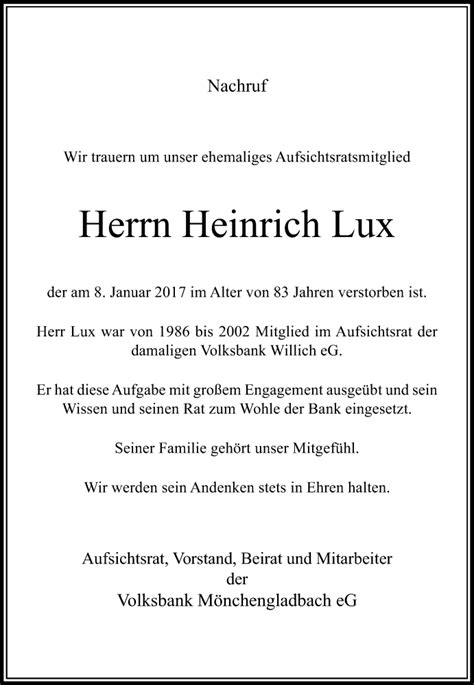 Alle Traueranzeigen F R Heinrich Lux Trauer Rp Online De