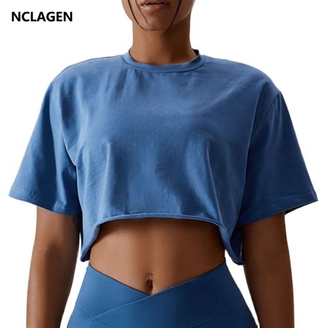 Nclagen Casual T Shirt Cotton Women Short Sleeve Dance Sports Running