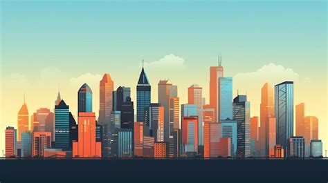 Vector paisagem urbana edifício plano skyline vetor imagem Premium