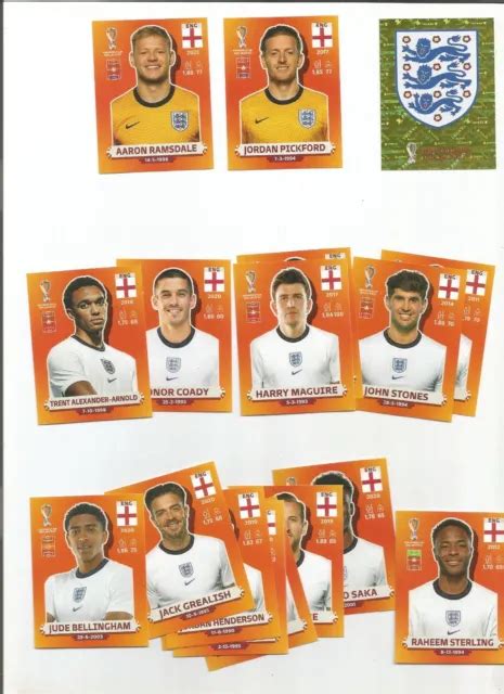 PANINI WORLD CUP 2022 Qatar TEAM ENGLAND ORANGE VERSION 19 STICKERS