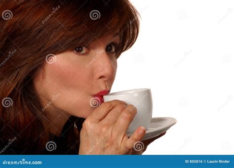 Woman Sipping Coffee stock photo. Image of person, pretty - 805816