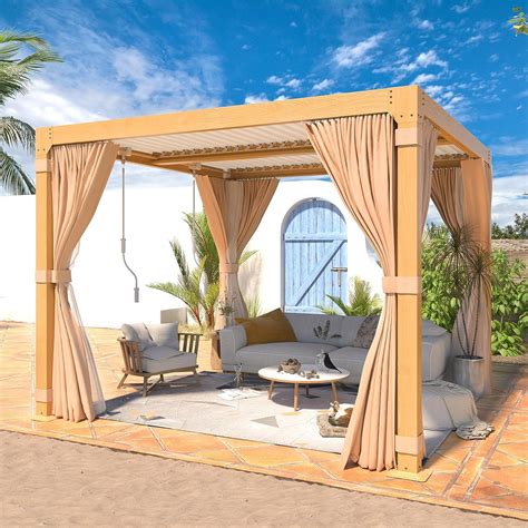 Erommy X Louvered Pergola With Adjustable Rainproof Roof Wood