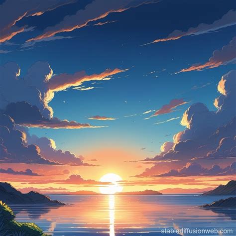 Vivid Sunset Ocean View, Anime Style | Stable Diffusion Online