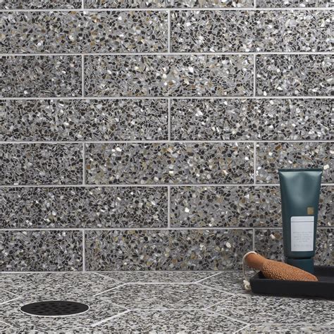 Reef Gray 3x12 Hexagon Polished Pearl Terrazzo Tile Tilebar