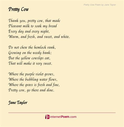 Pretty Cow Poem by Jane Taylor