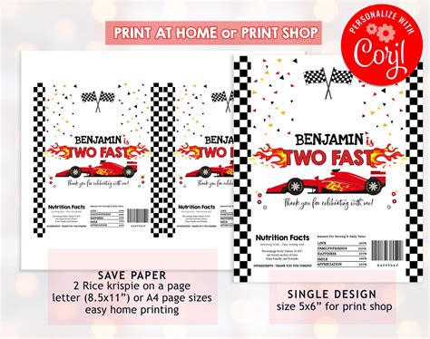 Race Car Rice Krispies Treats Two Fast Crispy Labels Hot Etsy