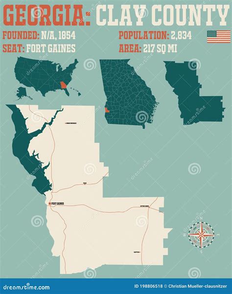Map of Clay County in Georgia Stock Vector - Illustration of geography ...