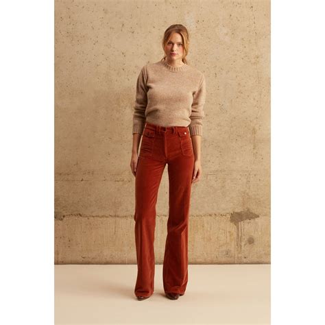 Anna Pantalon Flare Taille Haute En Velours Marron Gerard Darel La