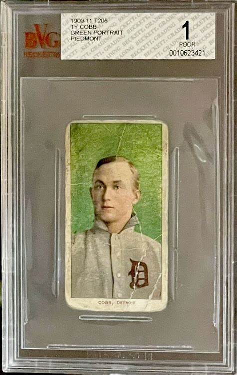 Ty Cobb 1909 T206 Portrait GREEN BACK Piedmont Authentic Baseball Card