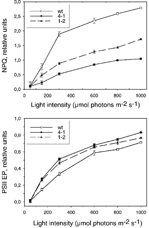 Light Response Curves Of NPQ And PSII Excitation Pressure EP For WT