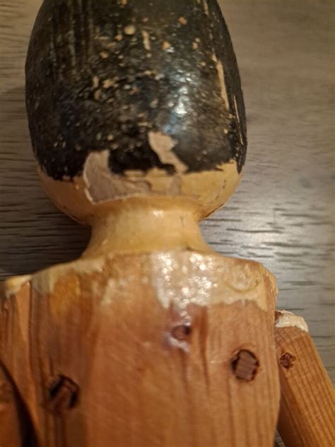 Antique Wooden Peg Doll Grodnertal Carved German Jointed Folk Art