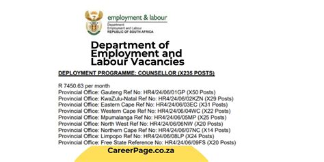 Department of Employment and Labour Vacancies X235 Positions