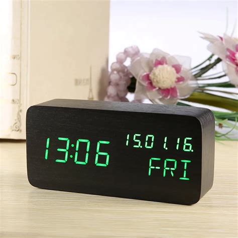 Wood Table Clock Led Display Electronic Desktop Modern Digital Clock ...