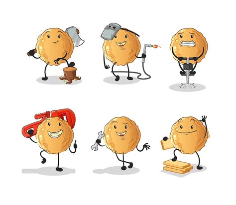 Premium Vector The Meatball Worker Set Character Cartoon Mascot Vector