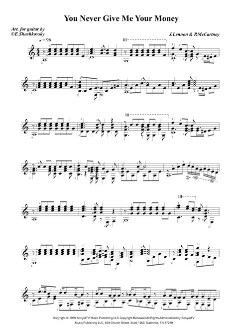 You Never Give Me Your Money Arr Evgeny Shushkovsky By The Beatles Sheet Music For Solo