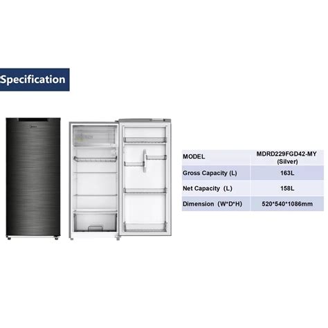 Midea 163L 1 Door Refrigerator MDRD229FGD42 MY Silver Seng Huat