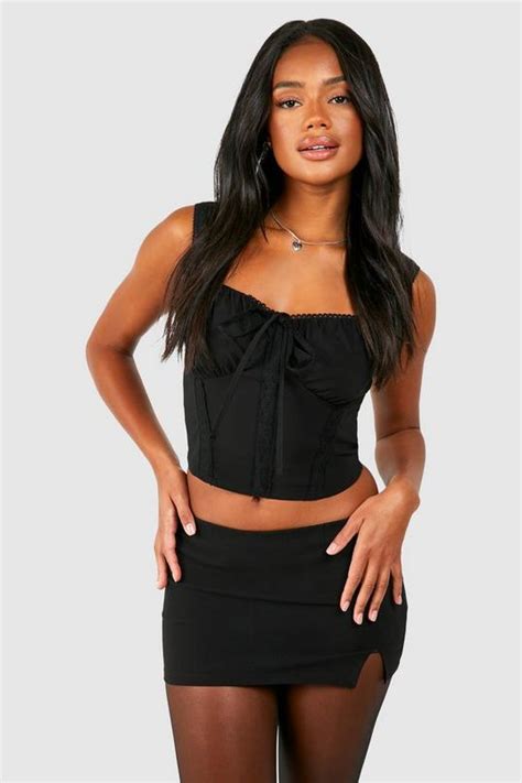 Bengaline Lace Trim Corset Boohoo Uk