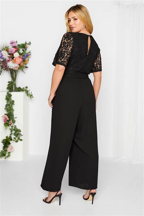 YOURS LONDON Plus Size Black Lace Wrap Jumpsuit | Yours Clothing